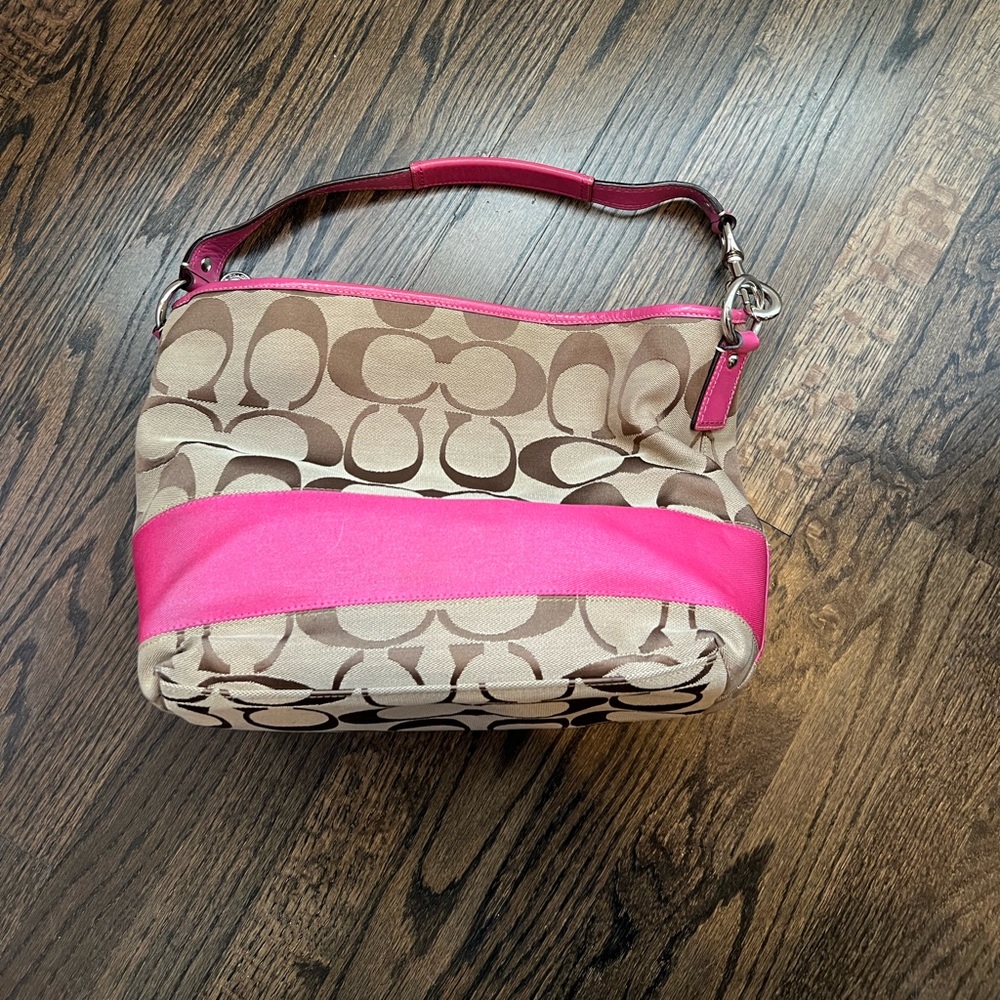 Coach Signature C Canvas Leather Hobo Shoulder Bag
